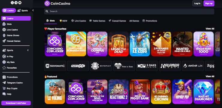 A snapshot of CoinCasino, one of our top rated best bitcoin casinos.